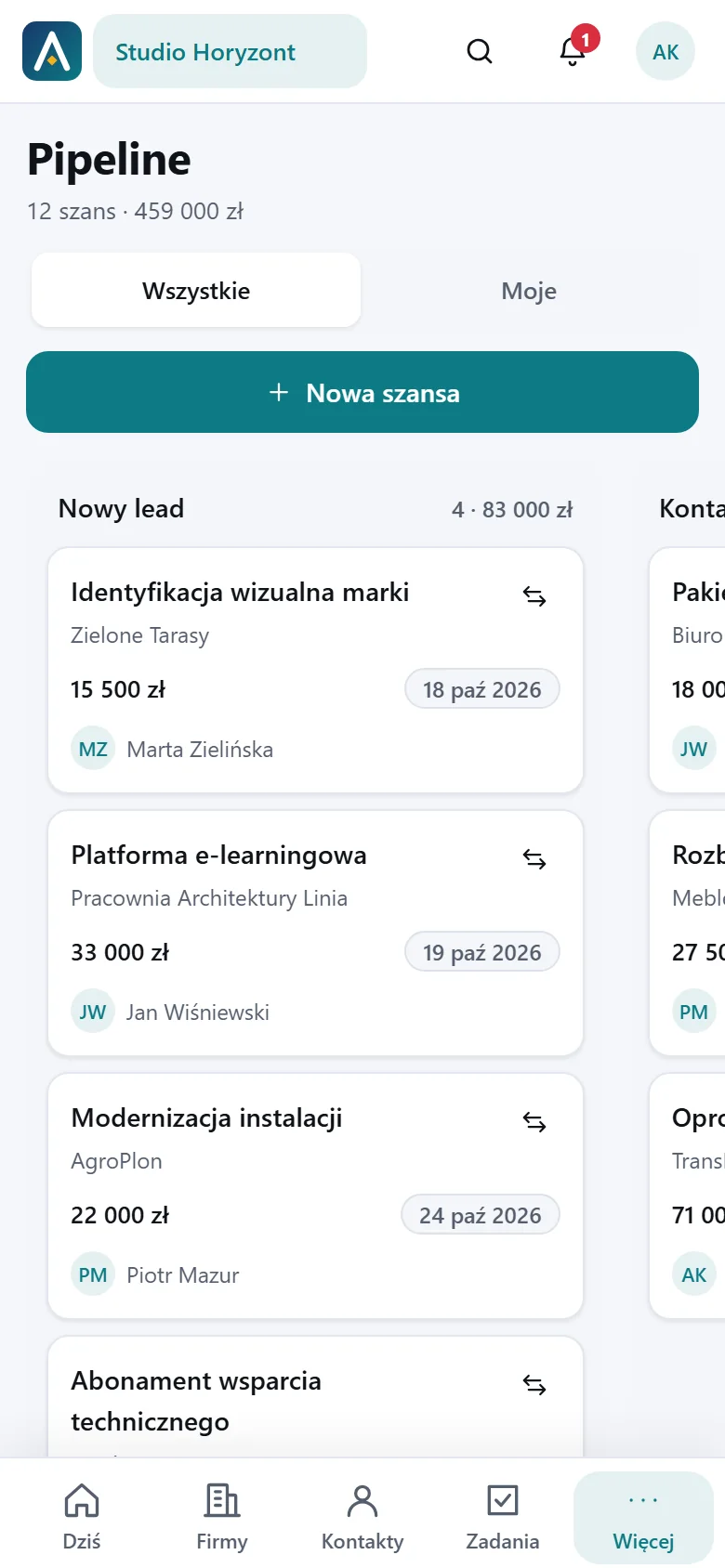 The deal pipeline in Atut CRM on a phone